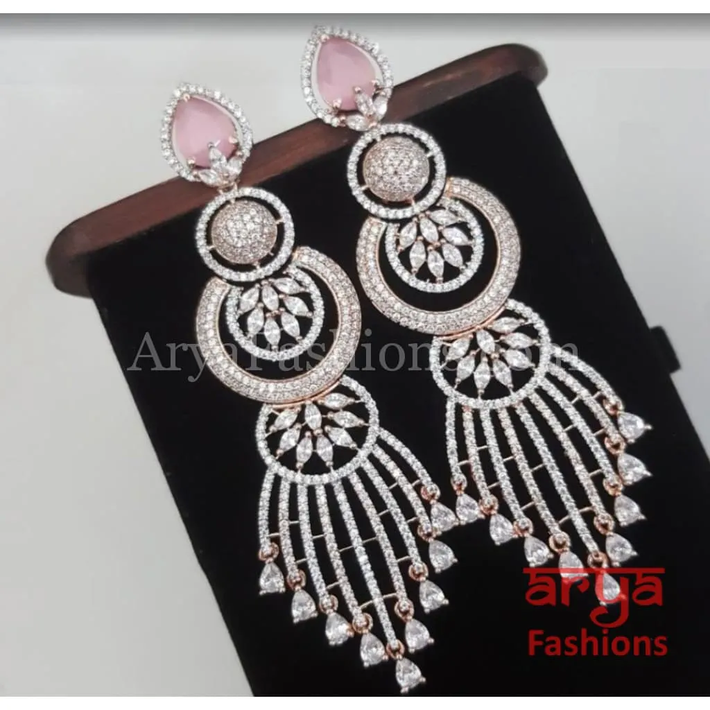 Vida CZ Designer Rose Gold/ Silver Earrings with colored stones