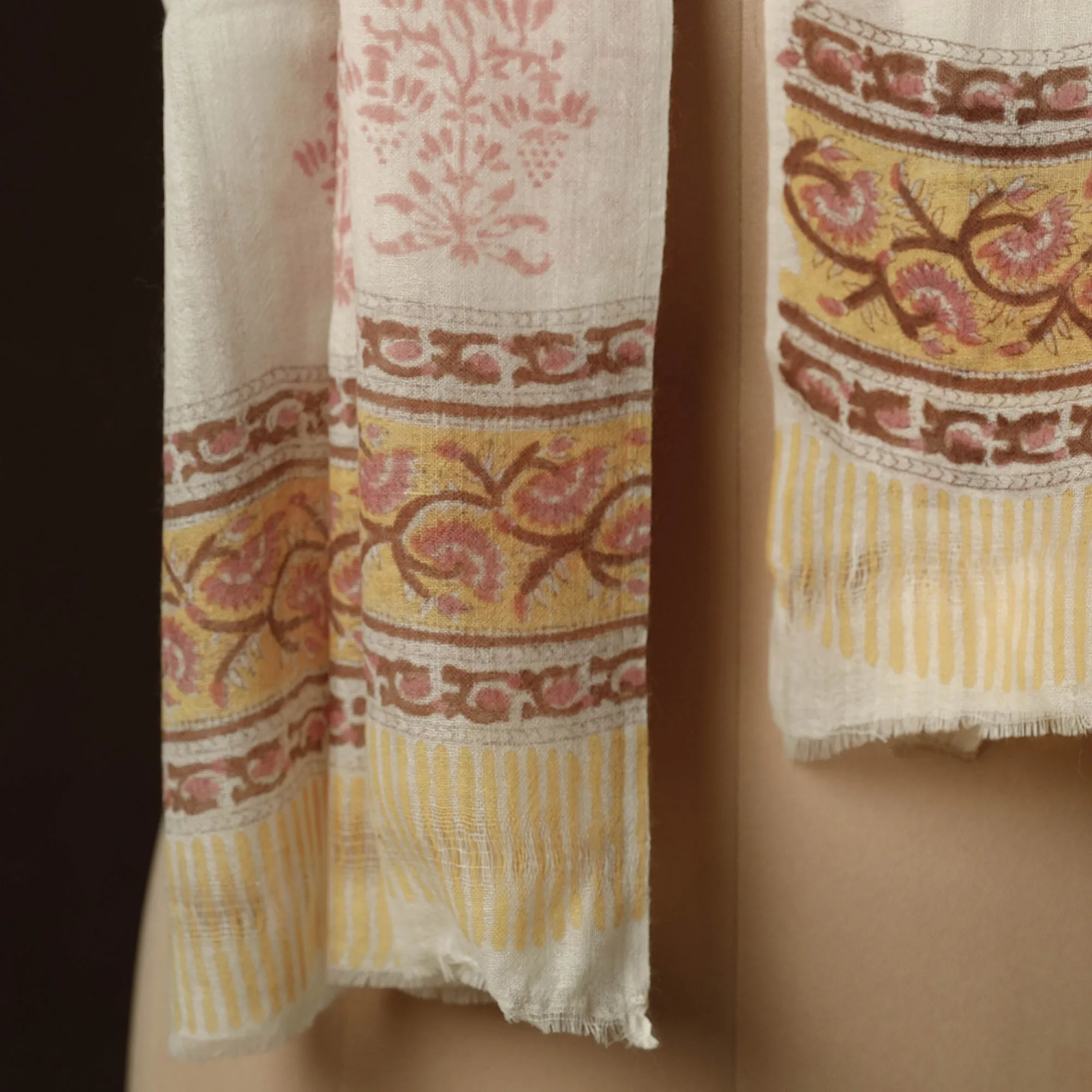 Yellow - Pure Wool Sanganeri Hand Block Printed Stole